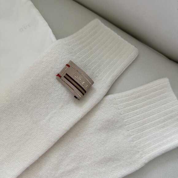 NWT GUCCI WHITE SOCKS COTTON Sz S Logo - Picture 2 of 5